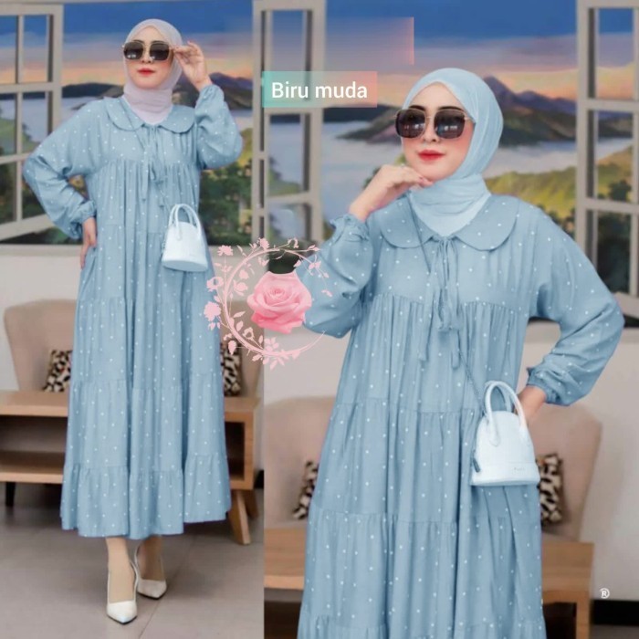 dress cinara biru muda gamis XXL tunik baju remaja cantik murah cin gb -Agr