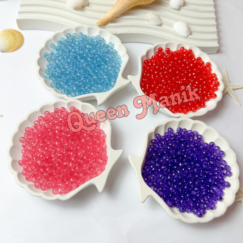 ( 30gr ) Manik Mutiara Segi Kaca Uk-6mm - Manik Bulat Kaca 6mm | Queen Manik