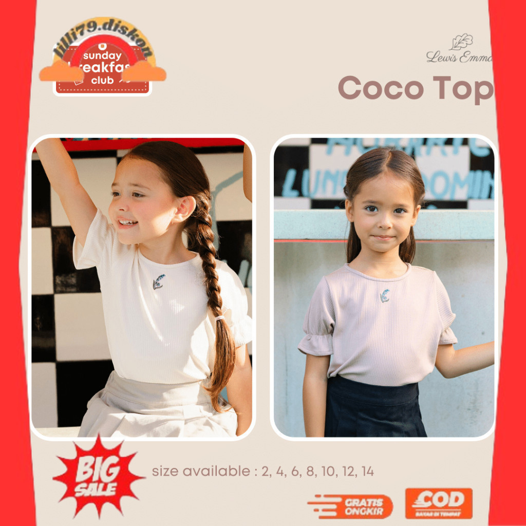 BEST SELLER ~LEWIS EMMA - Coco Top (2-14 Tahun) Blouse Anak Perempuan / Atasan Anak Perempuan Lengan