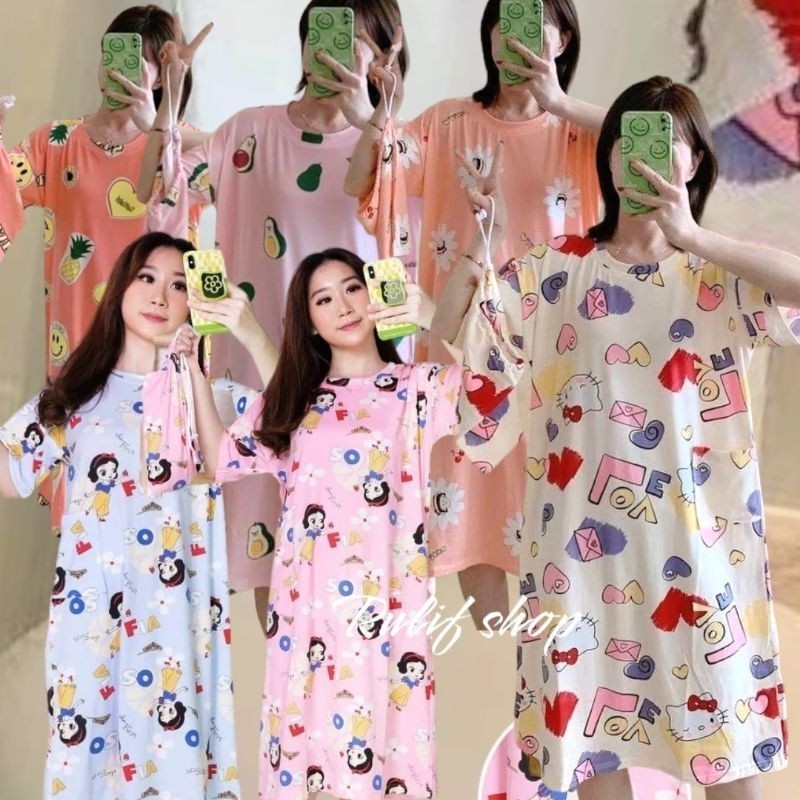BAJU DASTER KOREA SPANDEK JUMBO BIGSIZE IMPORT BAJU TIDUR WANITA DEWASA IBU IBU HAMIL LENGAN PENDEK 