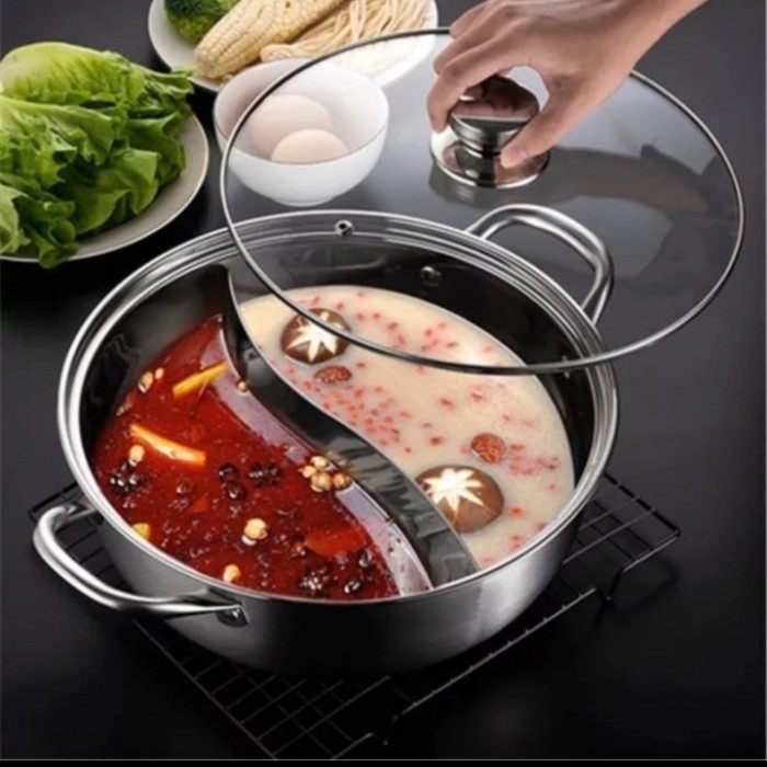 (GAS) Panci Shabu Shabu 28cm / Mangkok Sup Steamboat Sekat 2 Rasa Suki Pan Hot Pot 28 cm