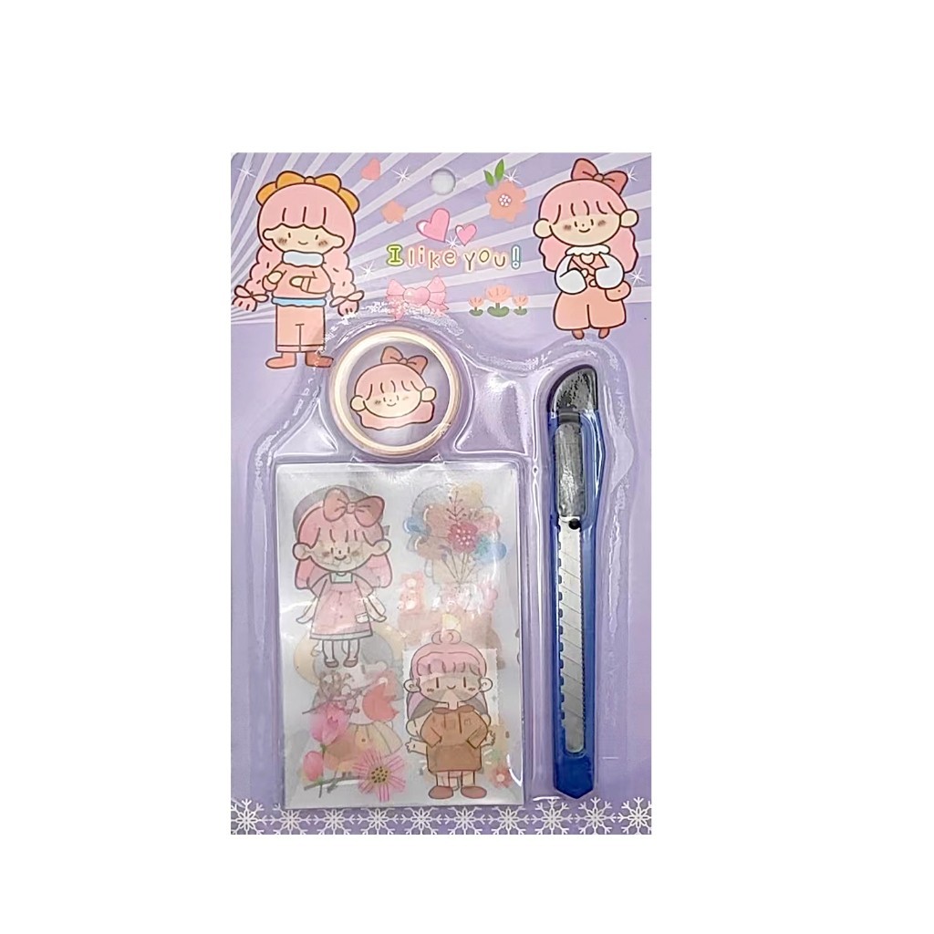 

BEST! STIKER SET DIY MOTIF KARTUN / STIKER + CUTTER + WASHI TAPE KAWAII PGS