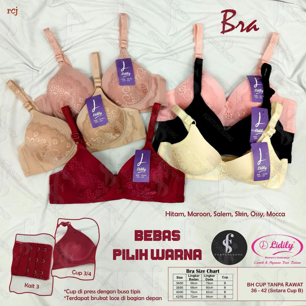 Fortunesong - Bra /BH Lydyly Tanpa Kawat Bra Brukat dengan Renda Cantik Bisa PILIH WARNA