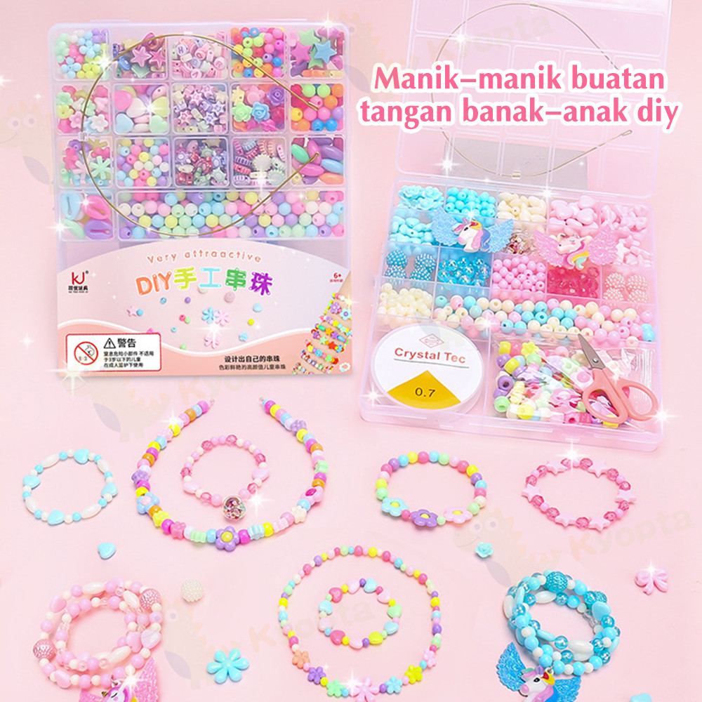 Kyopta Diy Manik Manik Gelang Set Kotak Dan Tali Mainan Edukasi Kreatifitas Anak Meroncegelang Manik