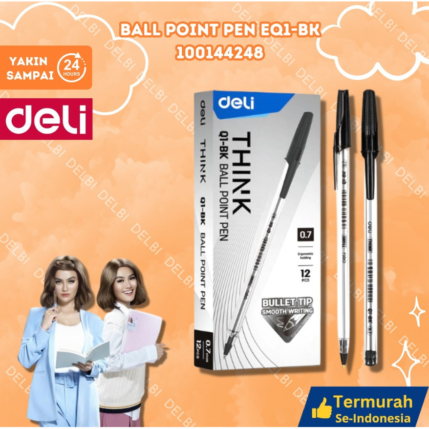 

Deli Ballpoint Pen EQ1-BK Ball Point Pen Ink Black Bullet tip0.7mm