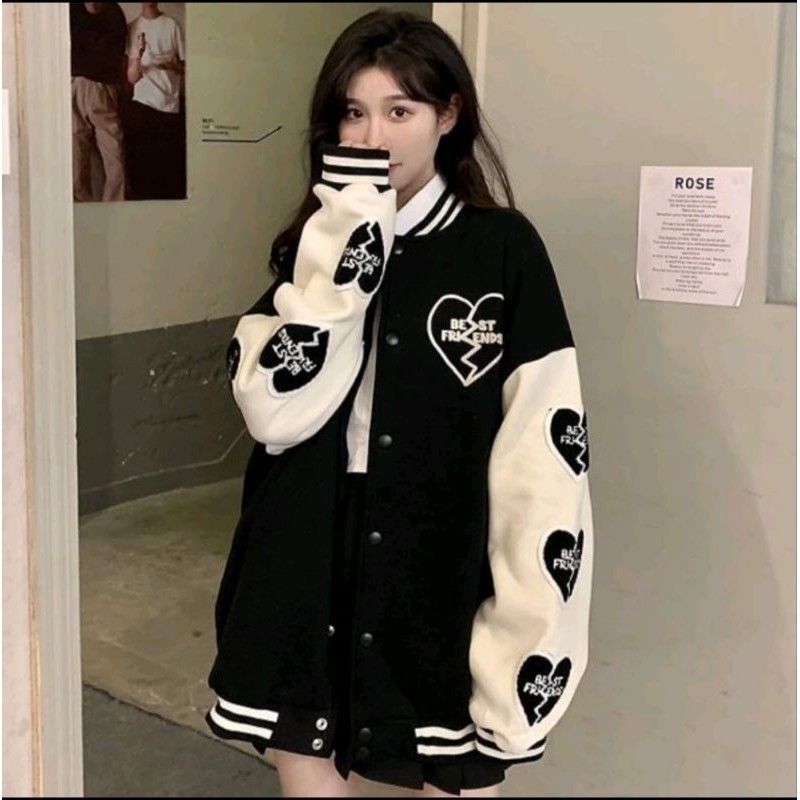 Jaket Baseball Varsity Wanita - BEST FRIEND Varsity Jaket - Jaket Wanita Korean Style