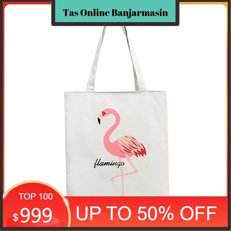 Tas Online Banjarmasin FLAMINGGO - Totebag Wanita Kuliah Resleting Kanvas Tebal