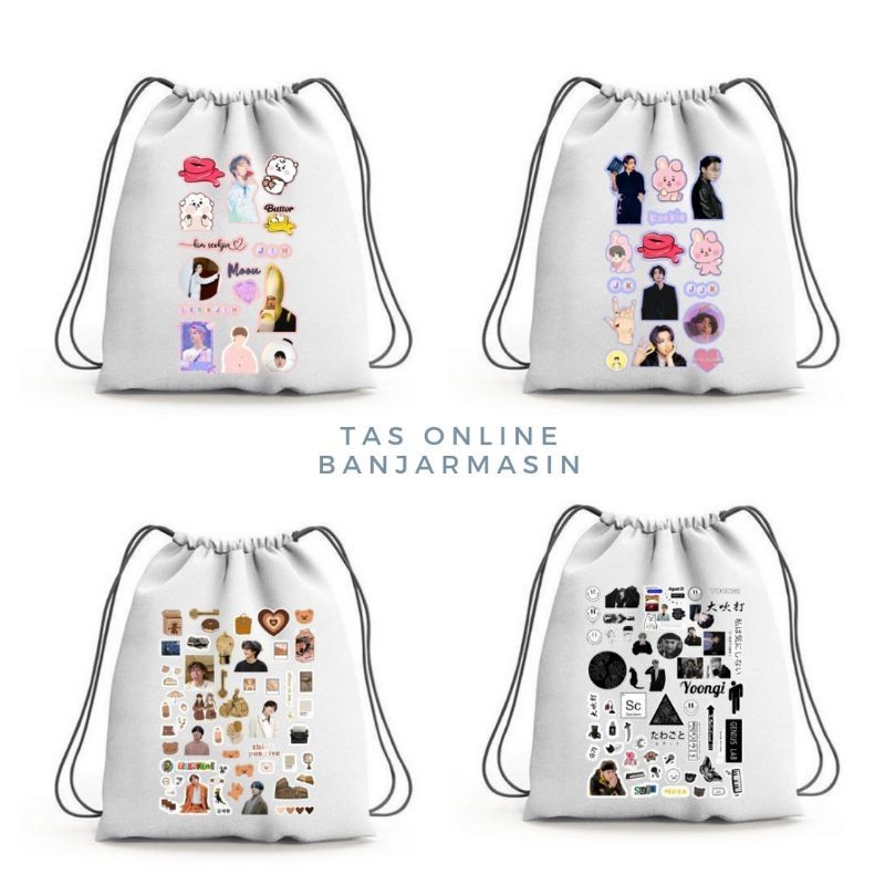 Tas Online Banjarmasin - Tas Serut Ransel Wanita Kpop Kanvas Full Warna