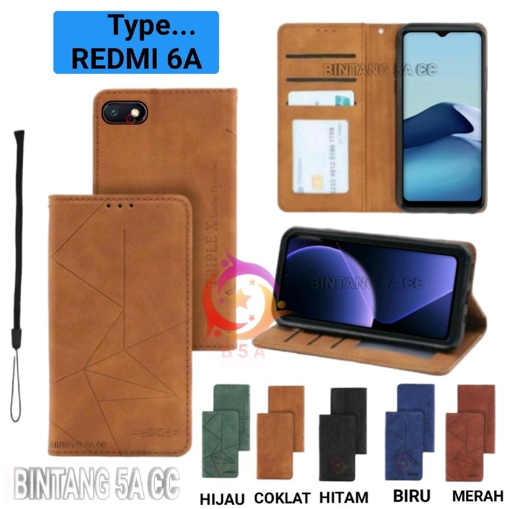 Case Untuk REDMI 6A Leather MAGNET Flip Leather Kulit FlipCover Casing Dompet / Slide Camera Protect