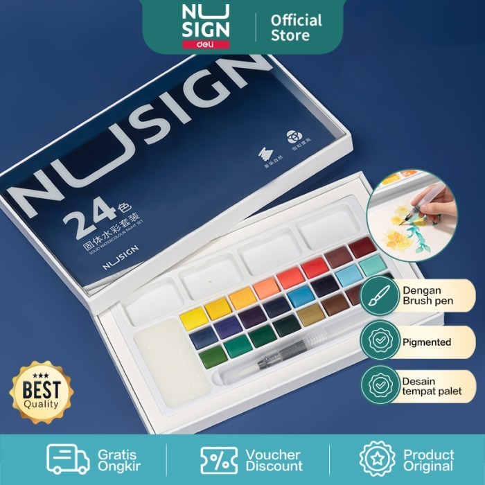 

New | Nusign Solid Watercolor Paint / Set Cat Air Padat Gratis Brush NS733