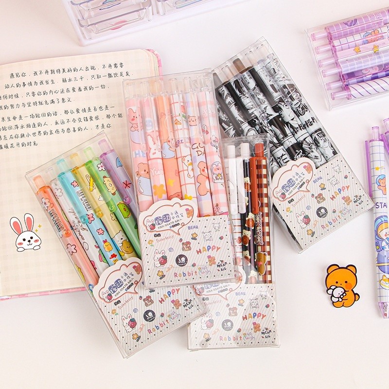 

YUKK MARI BELANJA Pulpen Gel 0.5mm 6Pcs Pen Bolpoin Tinta Gel Cair Model Cetekan Isi 6 Pcs Pena Aesthetic