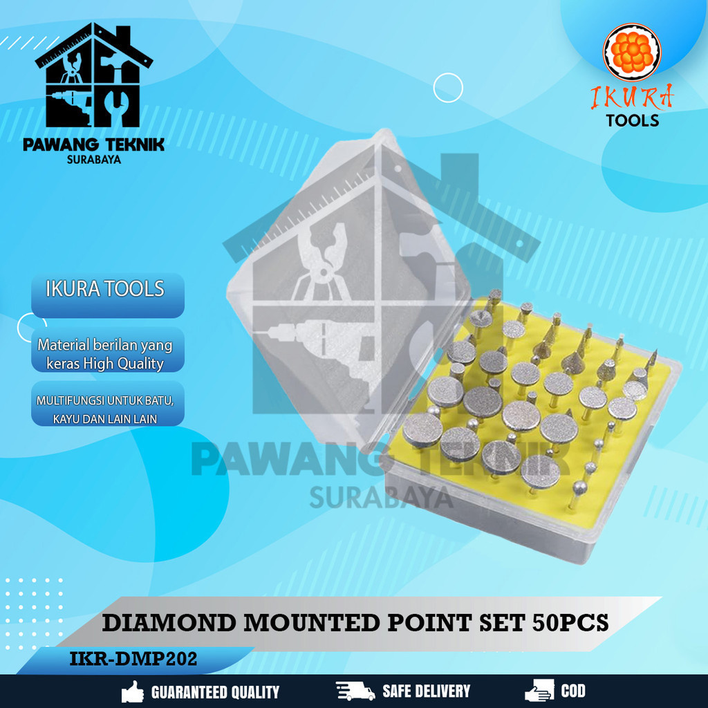 Ikura Tools Diamond Mounted Point Set 50pcs - Mata Gerinda Die Mini Grinder As 3mm  Mata Cunner Tune