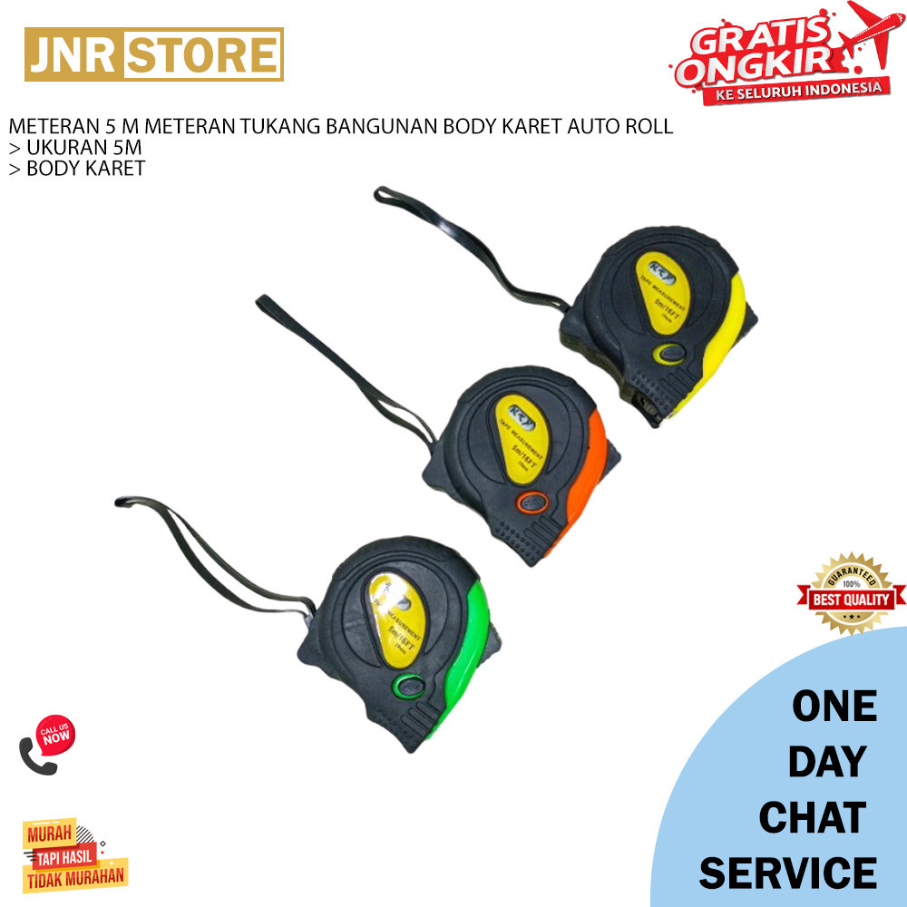 METERAN 5 M METERAN TUKANG BANGUNAN BODY KARET AUTO ROLL JUNIORELECTRIC