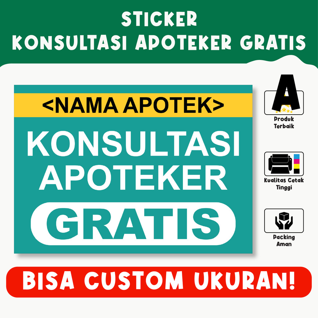 

Sticker Konsultasi Apoteker Gratis – Tahan Air, Vinyl Premium, Custom