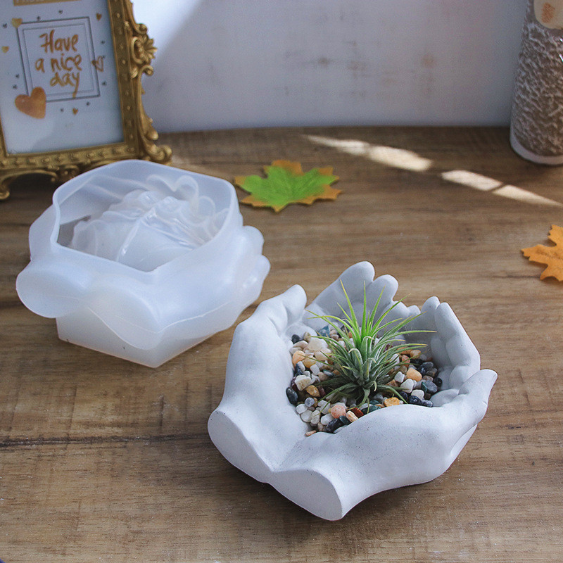 

Hand Shape Cement Flower Pot Two-hand Concrete Silicone Mold Hand Storage Dish Ashtray Mirror Silicone Mold Jewelry Tray Mold