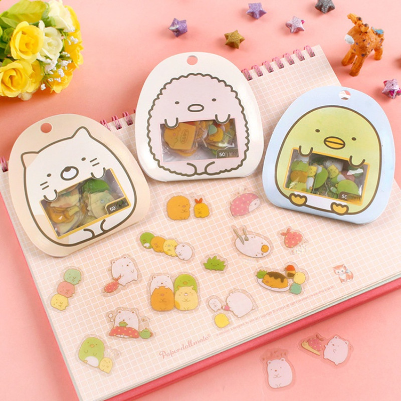 

4 pack/lot Kawaii Japanese Anime Cartoon Sumikko Gurashi PVC Transparent Stickers Pack Scrapbooking Diy Diary Stationery Sticker