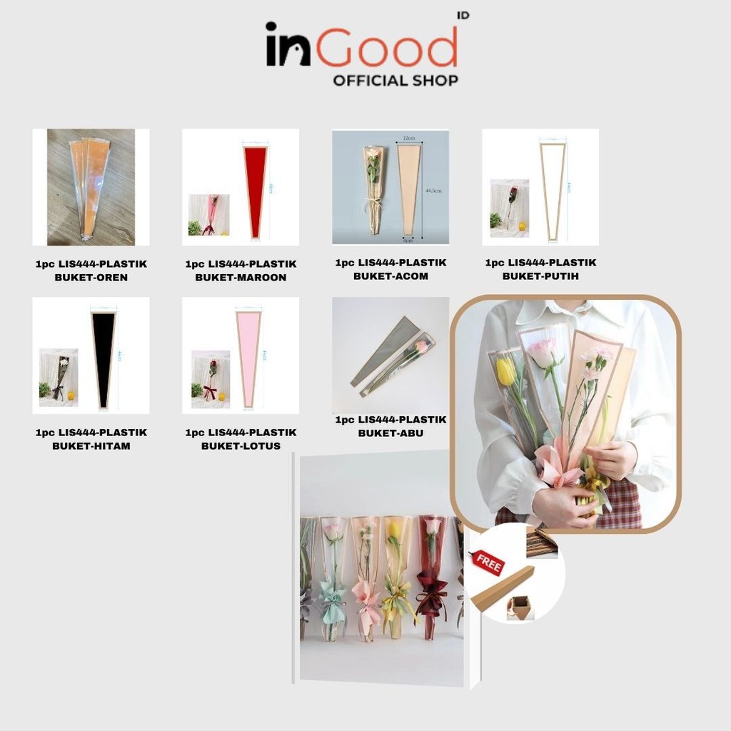 

IN GOOD - 1pc LIS444 Plastik Bunga Mawar 1 tangkai (ecer per lembar) / Wrapping Plastik untuk Mini Buket Rose