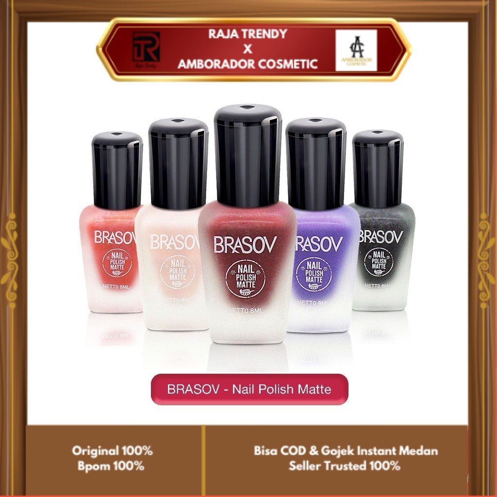 BRASOV - NAIL POLISH MATTE ( 8 ml ) - Cat Kuku Matte Kutek Kuteks Berkilau Awet & Tidak Mudah Rusak 