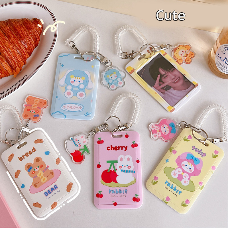 

School Stationery Kpop Photocard Holder Keychain Cute Animals Rabbits Bear ID Cards Sleeve Bus Cards Students Cards Protectors
