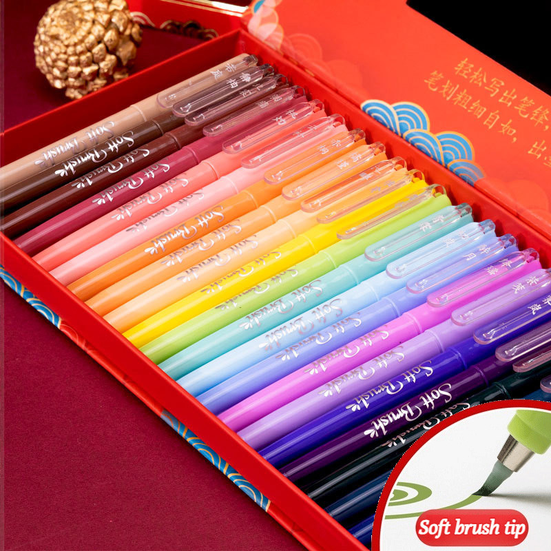 

24Colors Retro Calligraphy Soft Brush Tip Marker Pens Artist Markers Brush Pens Hand Lettering for Journaling Drawing