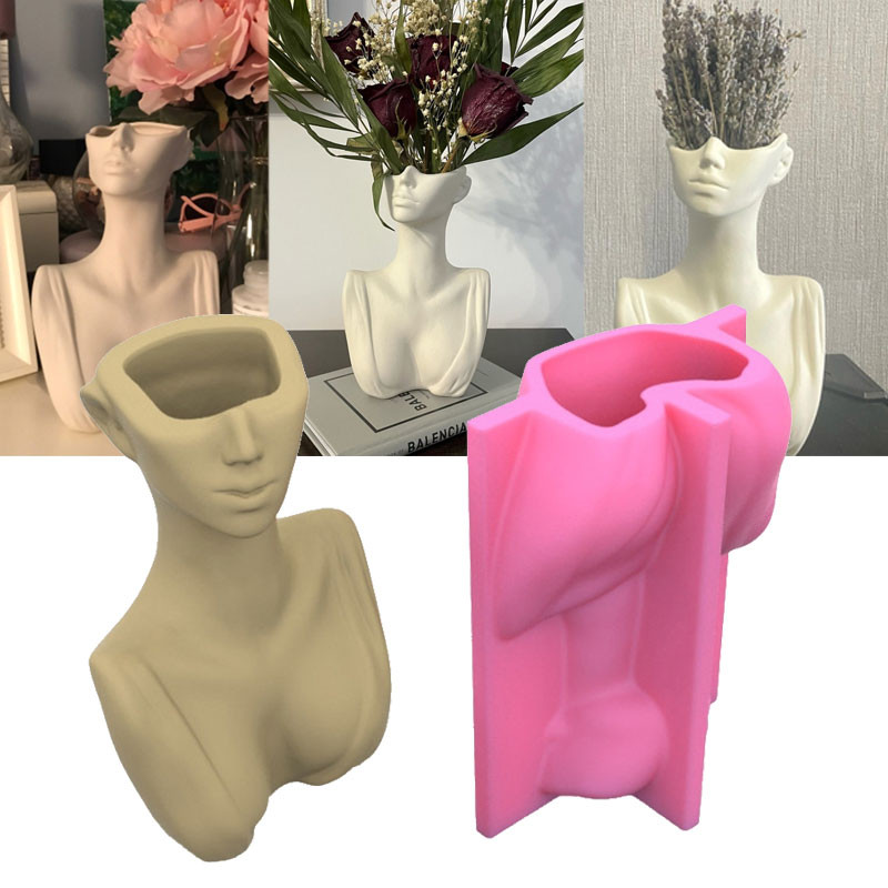 

Creative Abstract Human Face FlowerPot Silicone Mold Home Garden Decor Women Upper Body Sculpture DIY Art Craft Clay Cement Mold