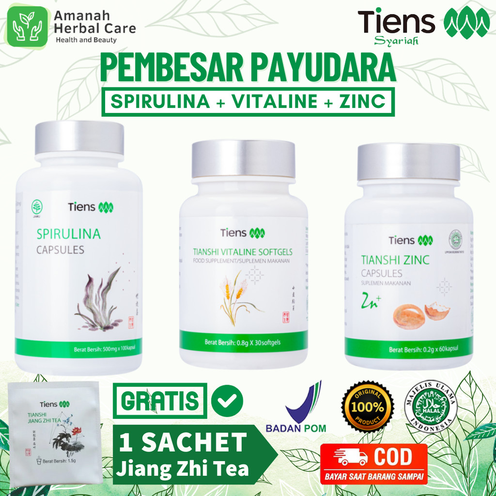 Suplemen Pembesar Payudara Ampuh Halal, Original, BPOM 100% Spirulina, Vitaline, & Zinc