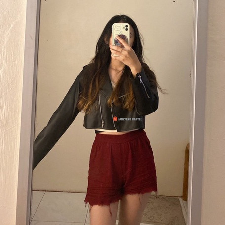 Jaket cewek lucu keren kekinianJNK x LATI - Jaket Semi Kulit Sintetis Viena Premium Crop Top Women B