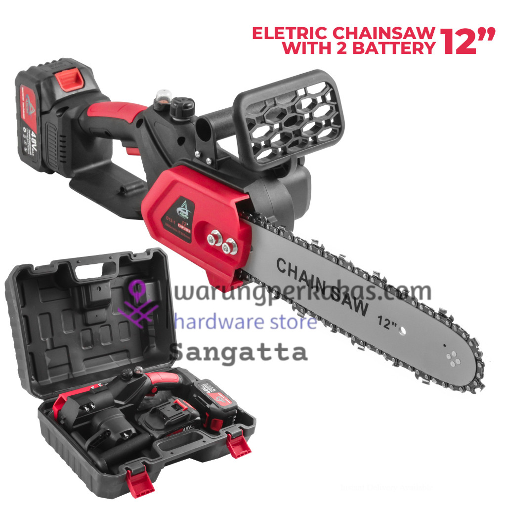 Chainsaw Gergaji Rantai Elektrik Mini 12 Inch 2 Baterai 358V Cordless Gergaji Pemotong Kayu Gergaji 