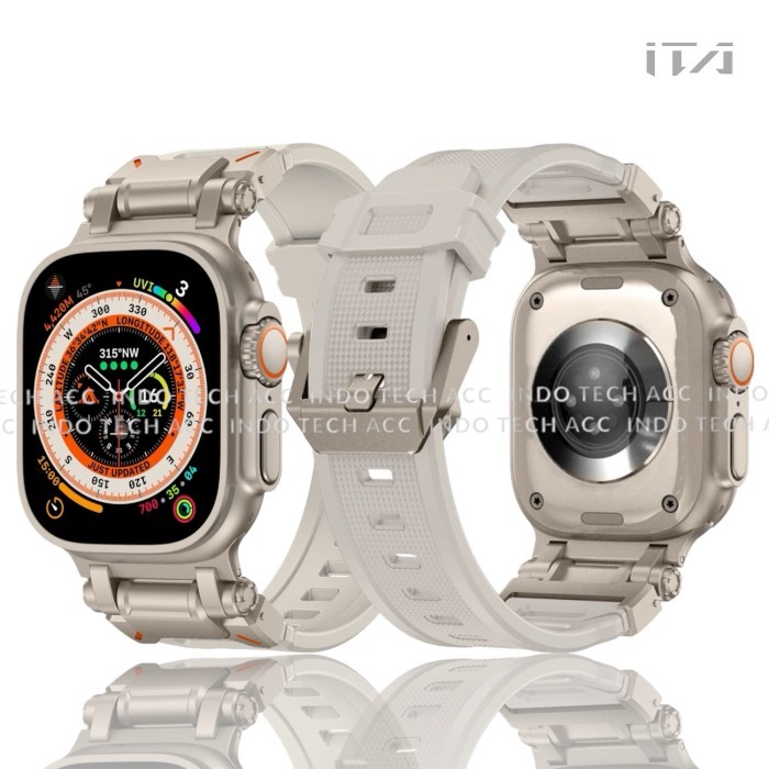 P R O M O Strap Rubber Explorer Apple Watch ULTRA 9 8 7 6 5 4 SE Tali iWatch - White Titanium, 44 MM