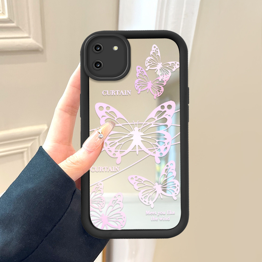 Realme C11 Untuk Hp Casing Phone Case Cesing Soft Cover Pink Butterfly 8349 Mode Mirror Kesing JZ Cr