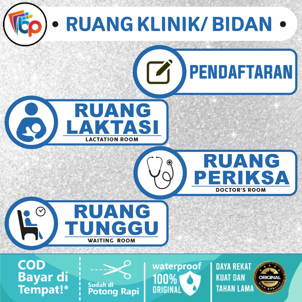 

Stiker Pendaftaran, Ruang Laktasi, Ruang Periksa, Ruang Tunggu Glossy + Cut