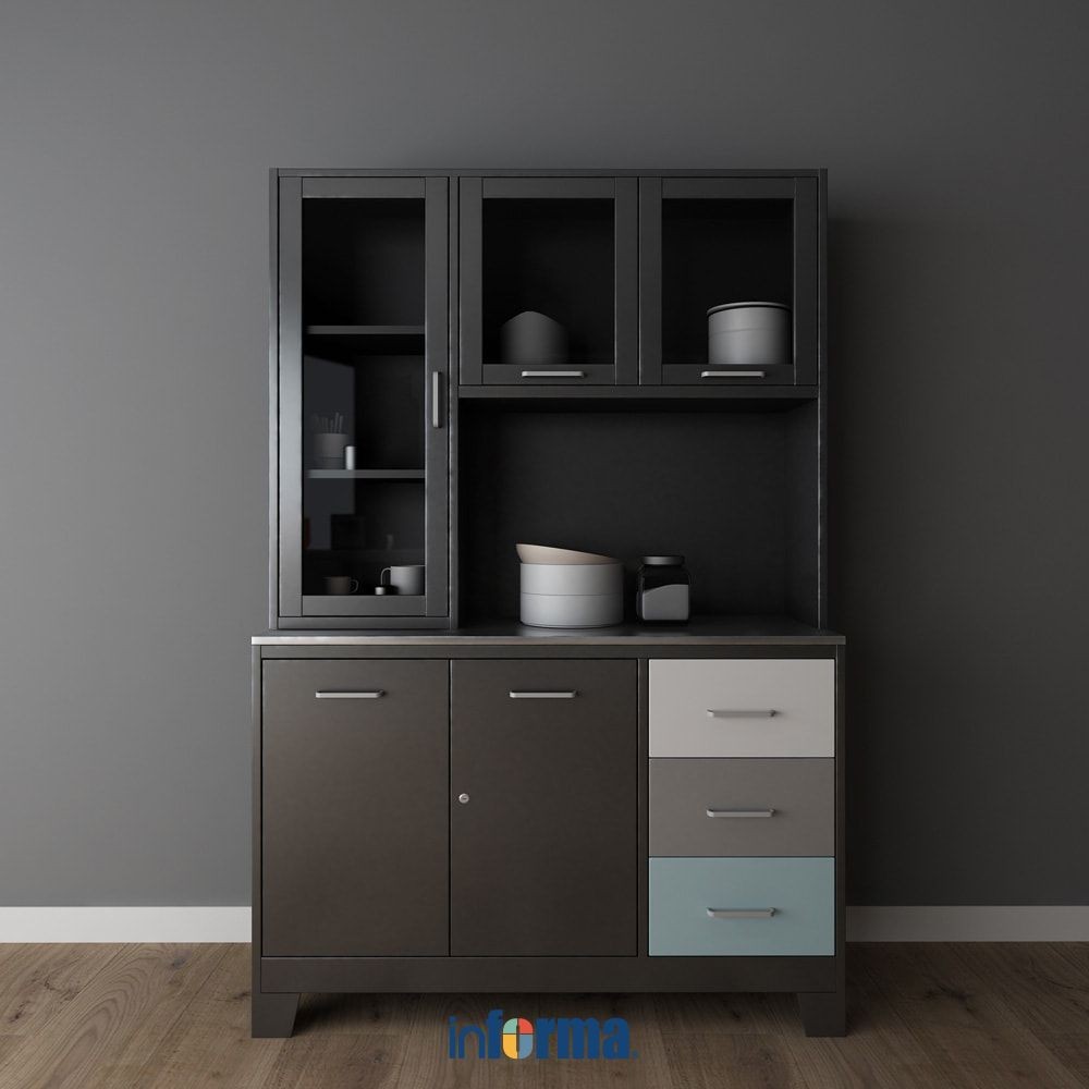 Informa Sky Set Kabinet Dapur Metal - Hitam Kitchen Cabinet Lemari Kabinet Serbaguna Furniture Indoo