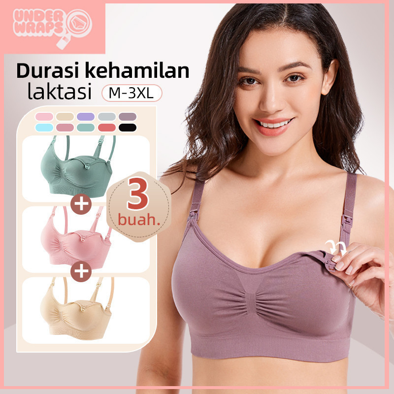 AR56T 3PCS Bra Menyusui Bahan Katun Jumbo Kancing Depan Tanpa Kawat Bh Menyusui ANGEL MOMMY