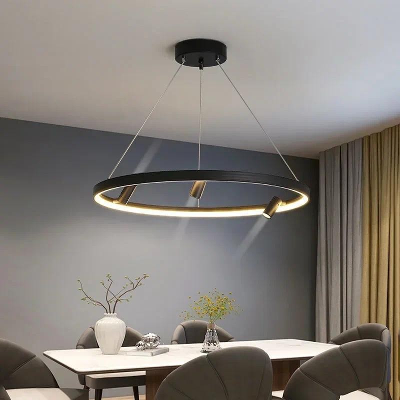 

Round Combination Spotlight Chandelier Home Decor Living Room Bedroom Hanging Lamp Dining Table Kitchen Black Pendant Light