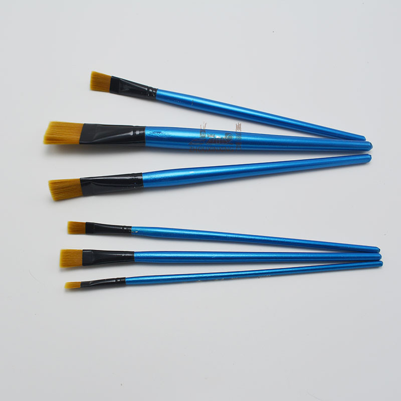 

6pcs/Set, Kids Student Watercolor Gouache Painting Pen Nylon Hair blue short Wooden Handle paint brush Drawing Materials