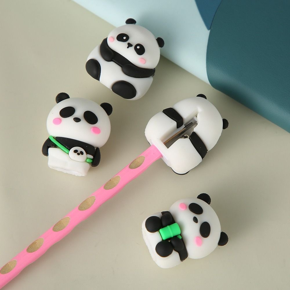 

4PCS Portable Cute Panda Pencil Sharpener Single Hole Cartoon Panda Pencil Cutter Kawaii Pencil Cutting Tools Student