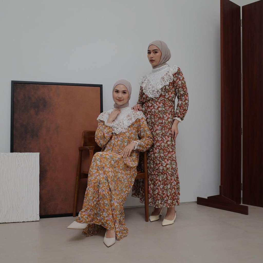 Oclo Salwazky Dress Pakaian Wanita Gamis Bunga Lace Vintage Outif Terbaru OCL00699