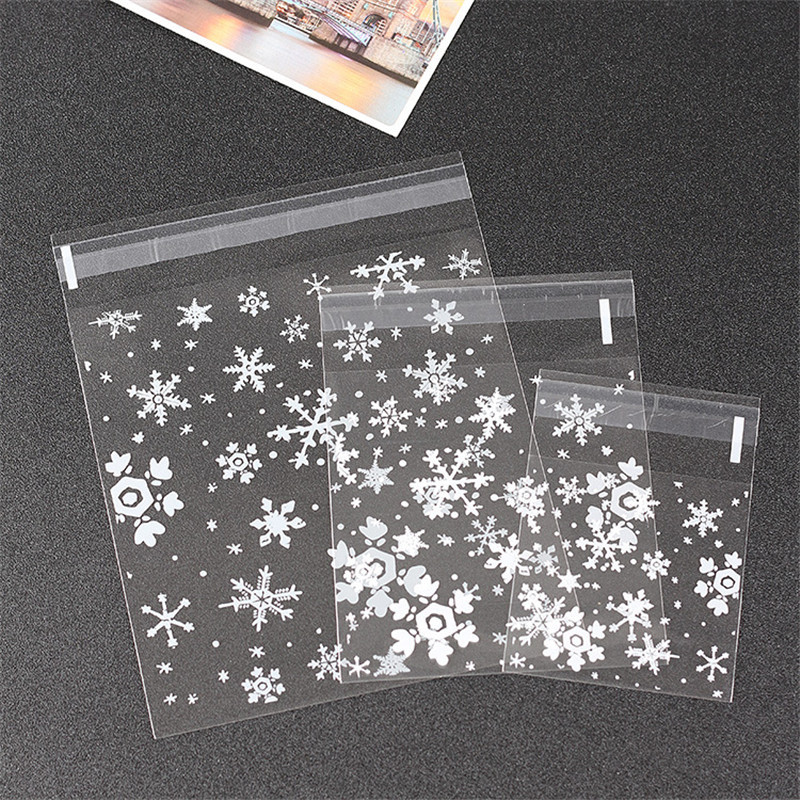 

100PCS Transparent Snowflake Candy Bag Wedding Party Supplies Gift Bag Biscuits Snack Baking Frosted Self-Adhesive Plastic Bag