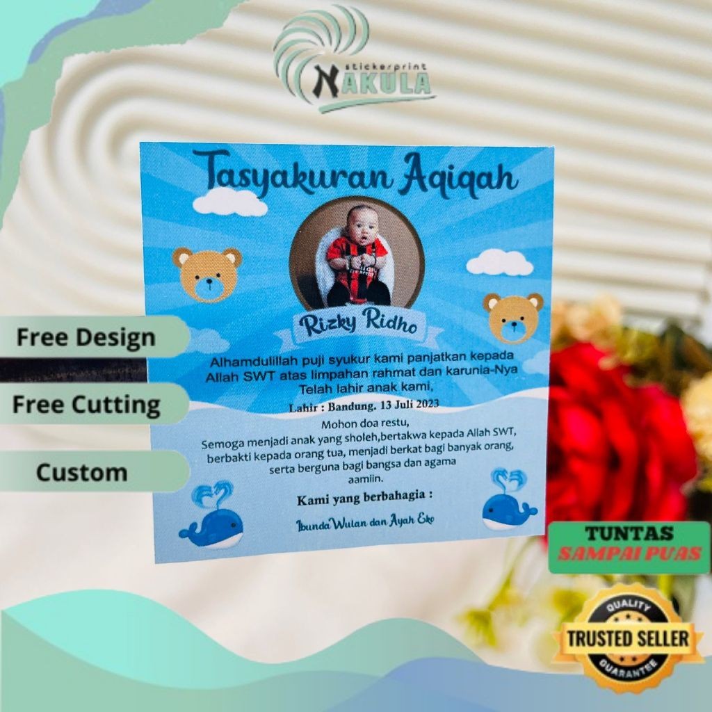 

NKL 9-15 Sticker Tasyakuran Aqiqah Bayi Stiker Ikkah Iqqah Qiqah Anak Bentuk Kotak Uk.Besar
