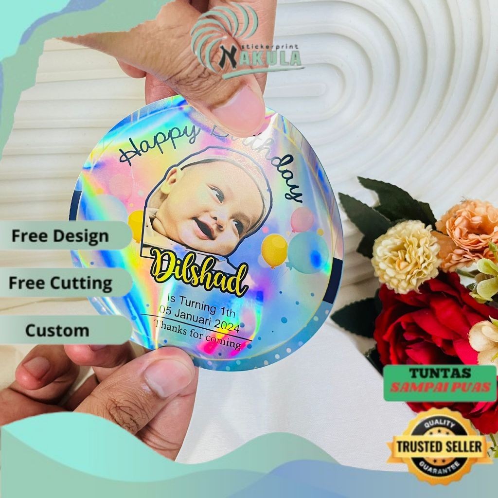 

NKL 5-8 Stiker Hologram Ulang Tahun Anak Sticker Label Undangan Happy Birthday Uk.Sedang