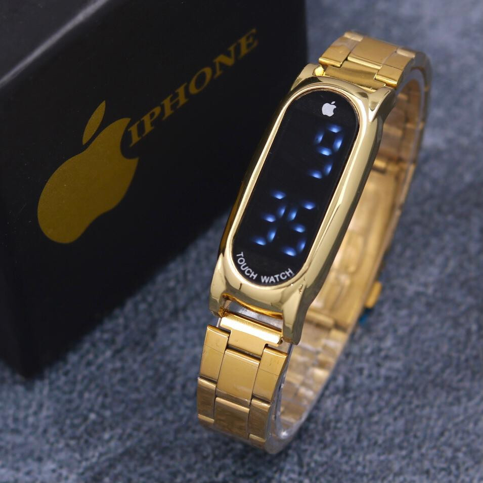 (BEST SELLER) JAM TANGAN WANITA IPHON3 RANTAI STAINLESS DIGITAL LED TOUCH SCREEN INCLUDE BOX TAHAN A