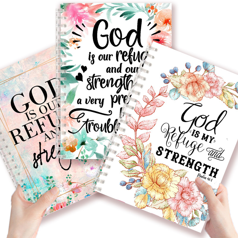 

A5 Spiral Notebook Printing Quote - God Is My Refuge And Strength - Faith Words Writing Pad Memo
