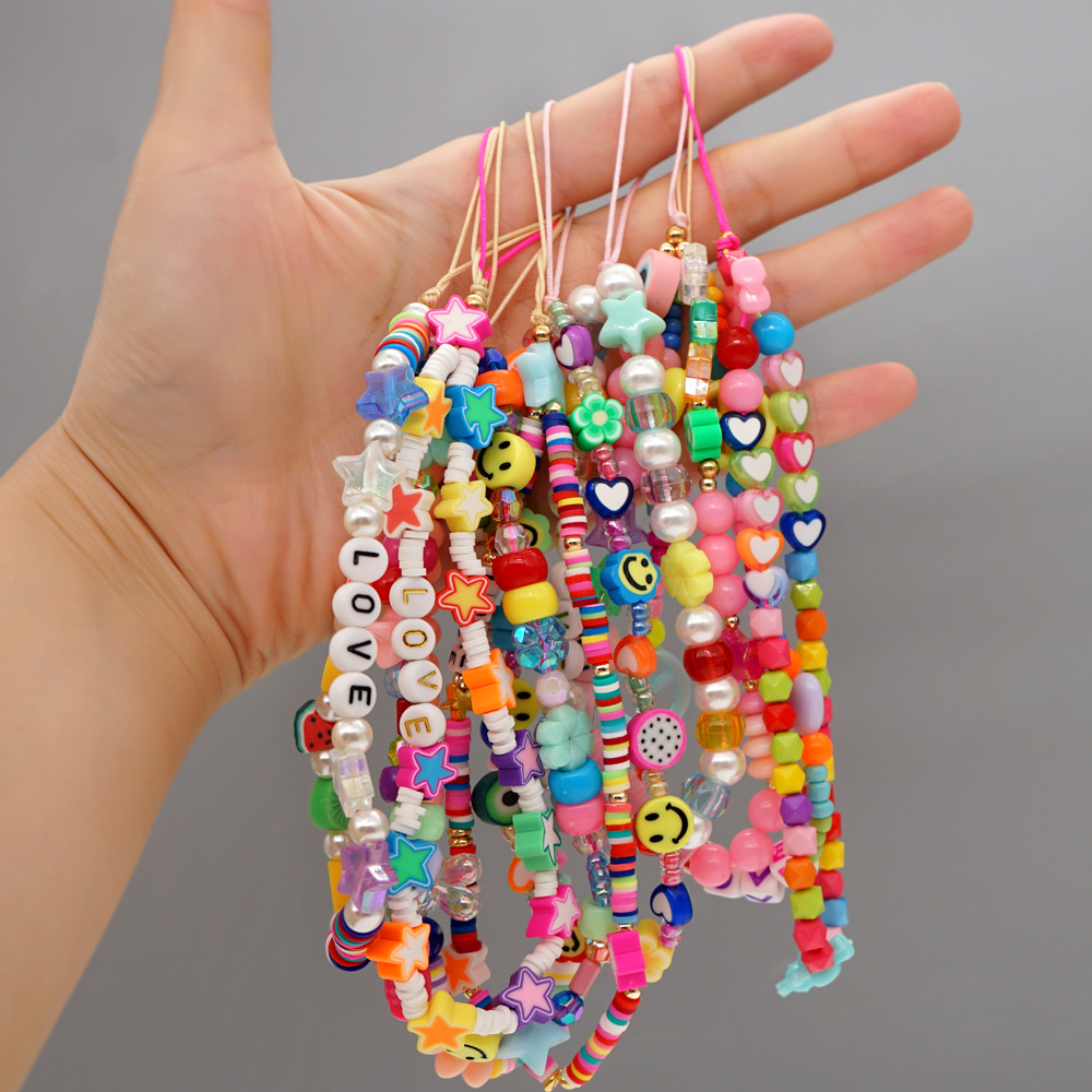 

Bohemian Cell Phone Chain Bohemian Rainbow Beads Wrist Strap For Mobile Phone Holder String Colorful LanyardSmileyChains Jewelry