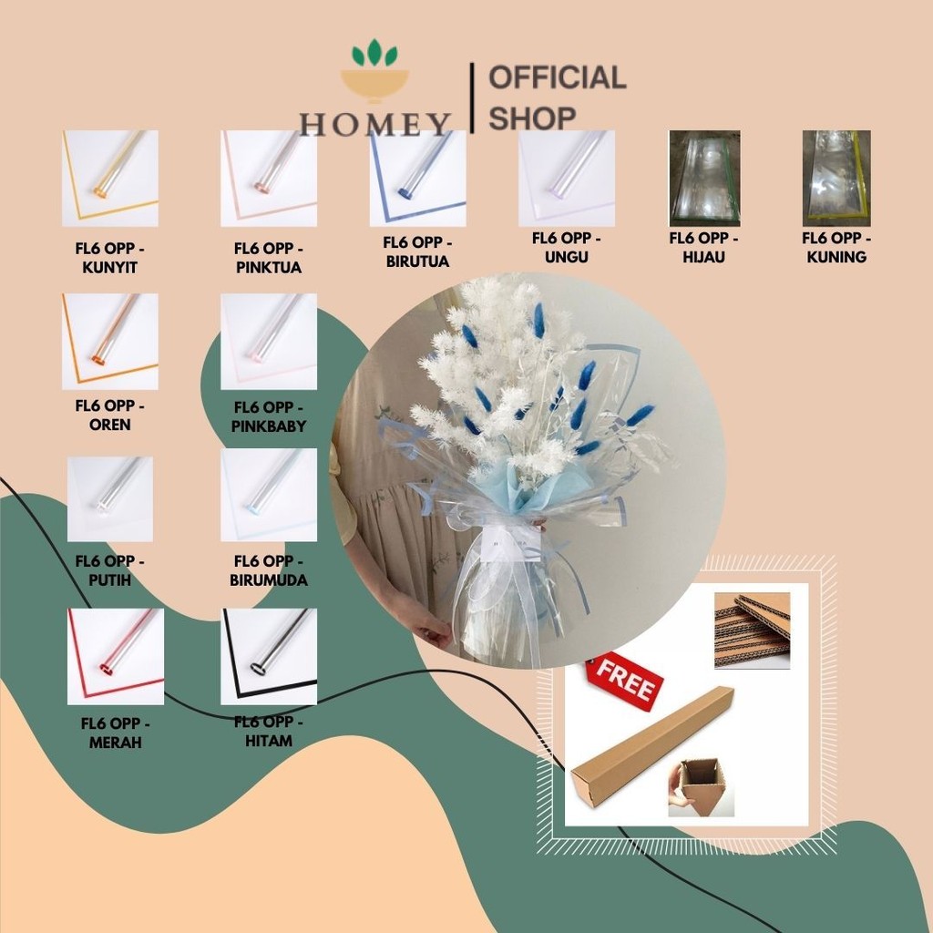

HOMEY - FL6 OPP 5Lembar-Kertas Bunga Buket Transparan List WARNA / Kertas Buket Bunga Florist Cellophane