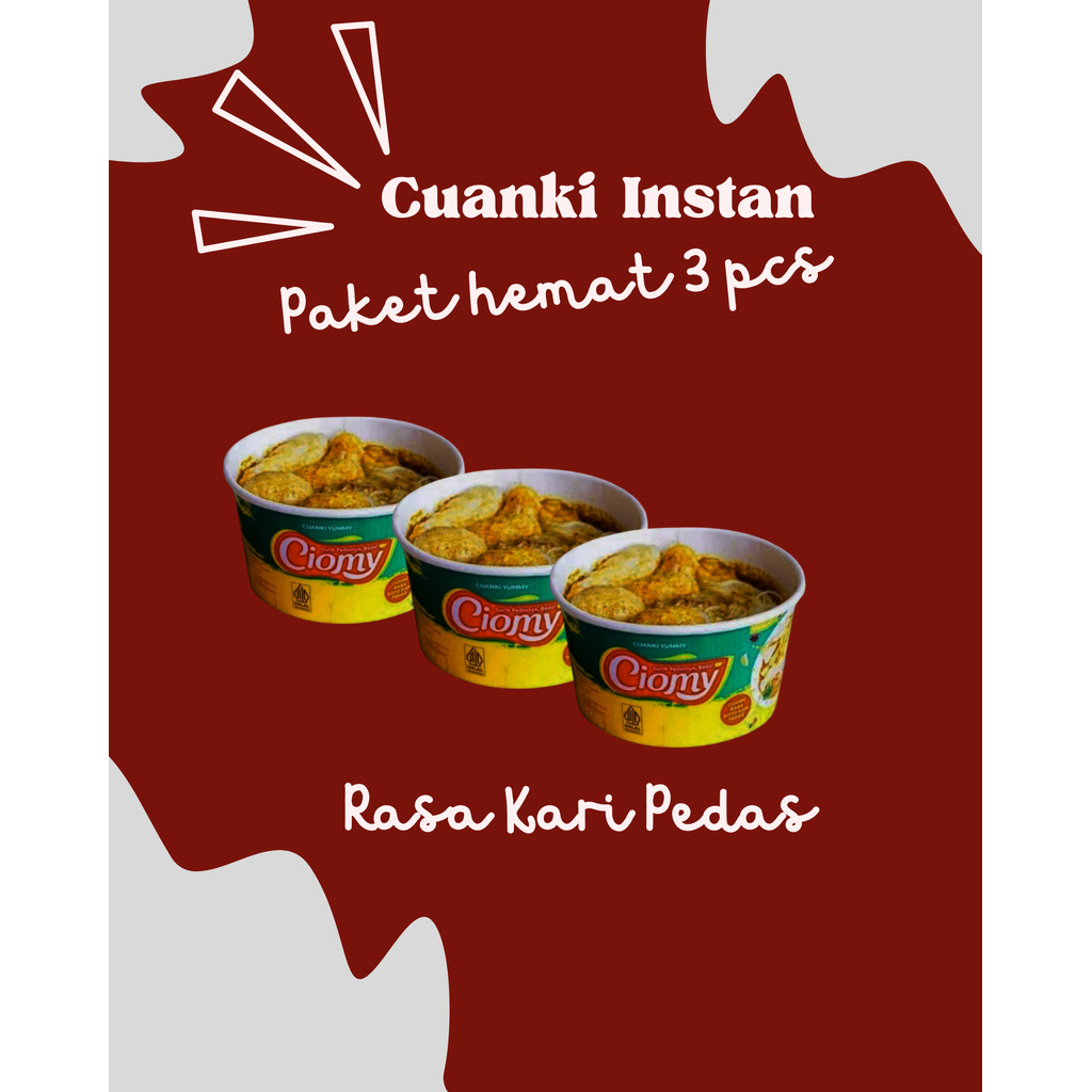

Paket isi 3 Cuanki Instan kemasan Cup Ras Kari Pedas By Ciomy