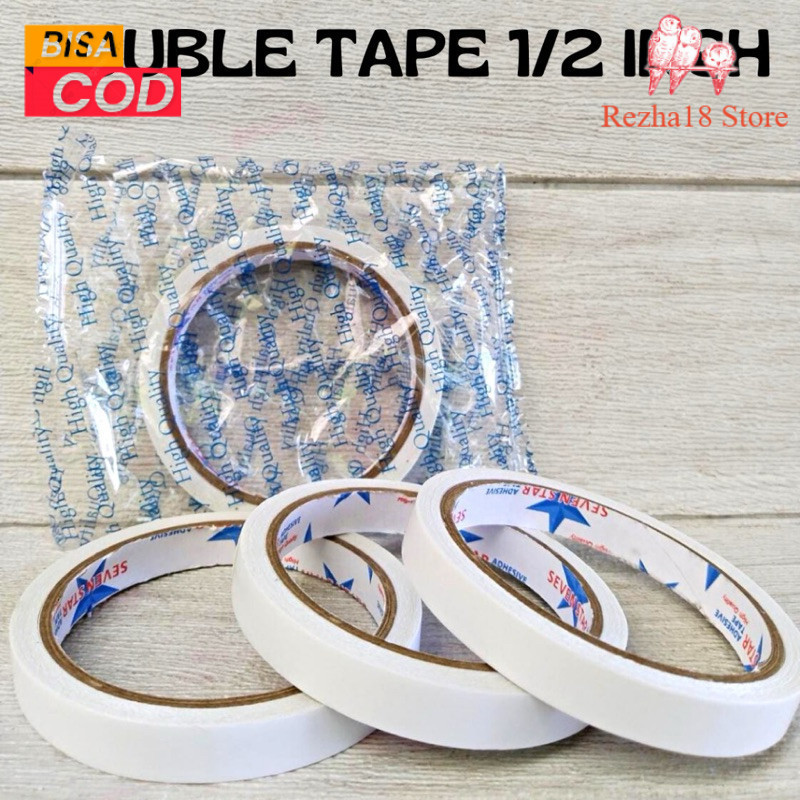 

R18 Double Tape Seven Star 12mm Isolasi Putih Bolak Balik 12 mm Lakban 1/2 Inch