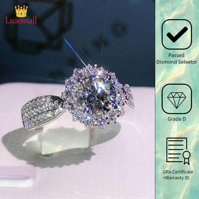 Lusemall Pt950 Obral Besar Cincin Terbuka Moissanite Baru untuk Wanita