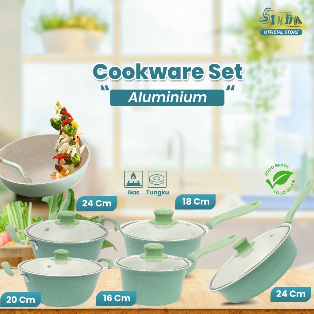 Sinda Panci Set Stainless Steel 12 Pcs dilengkapi Teko panci set Kuat dan anti lengket COD