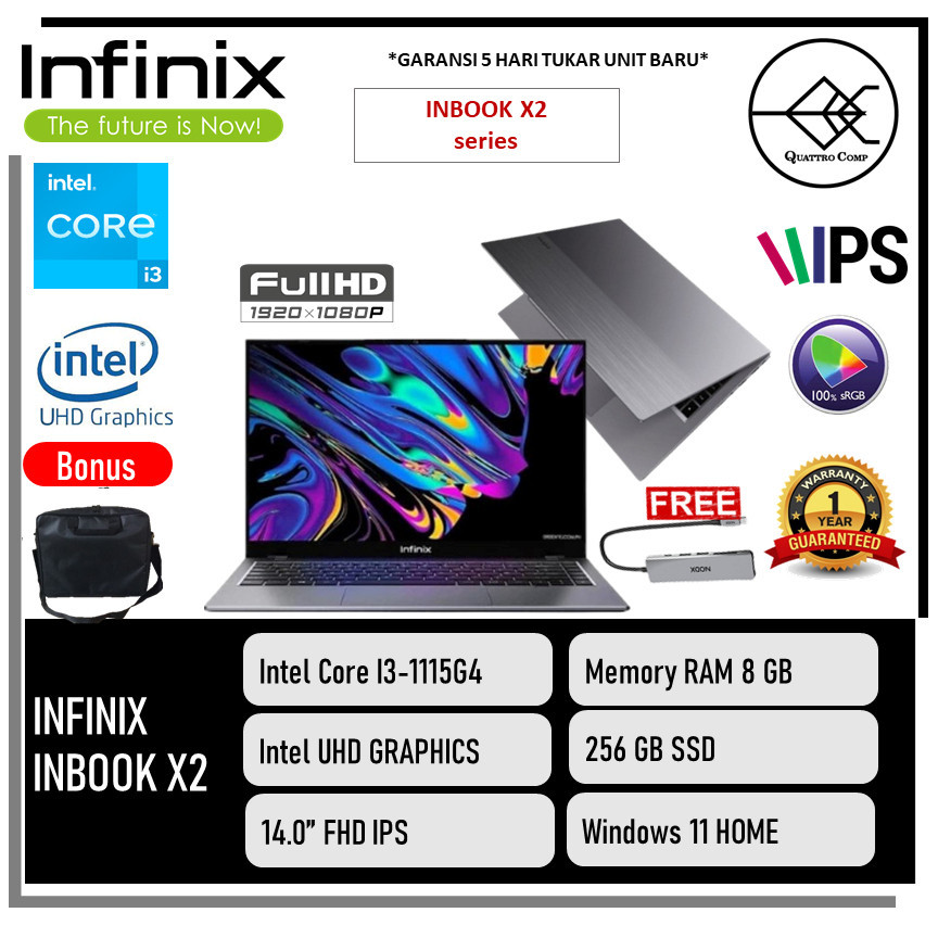 INFINIX INBOOK X2 I3 1115G4 8GB 256GB W11 14.0FHD IPS 100SRGB