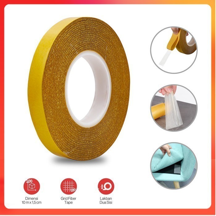 

DA Lakban Dua Sisi Super Strong Grid Fiber Tape 10M 15 mm - Golden
